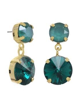 Gold-Plated Emerald Green Crystal Drop Earrings